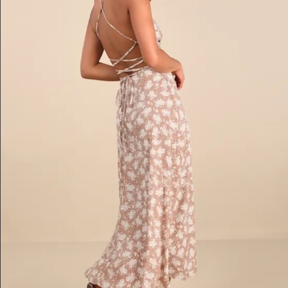 Lulus Brown Floral Print Strappy Maxi Dress